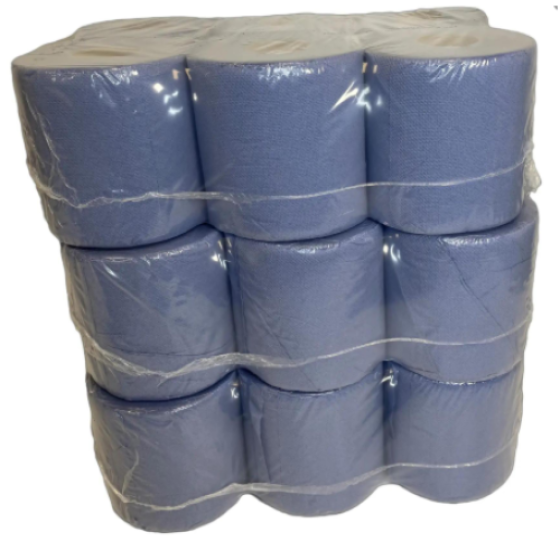 18 gulung tisu dapur biru, tarik tengah, berlapis ganda, tisu dapur timbul